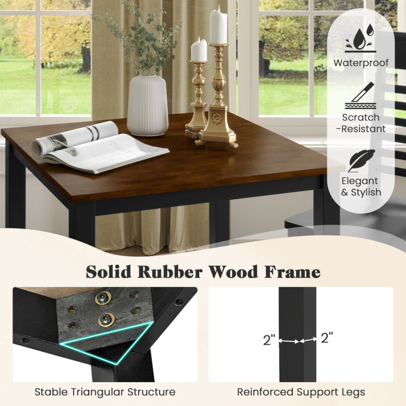 3-Piece Counter-Height Dining Table Set for 2 with Rubber Wood Frame and Footrest
