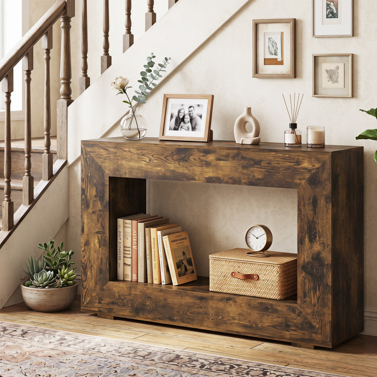 47" 2-Tier Farmhouse Console Table with Open Storage Shelf for Living Room