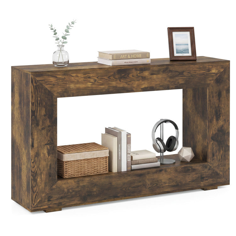 47" 2-Tier Farmhouse Console Table with Open Storage Shelf for Living Room