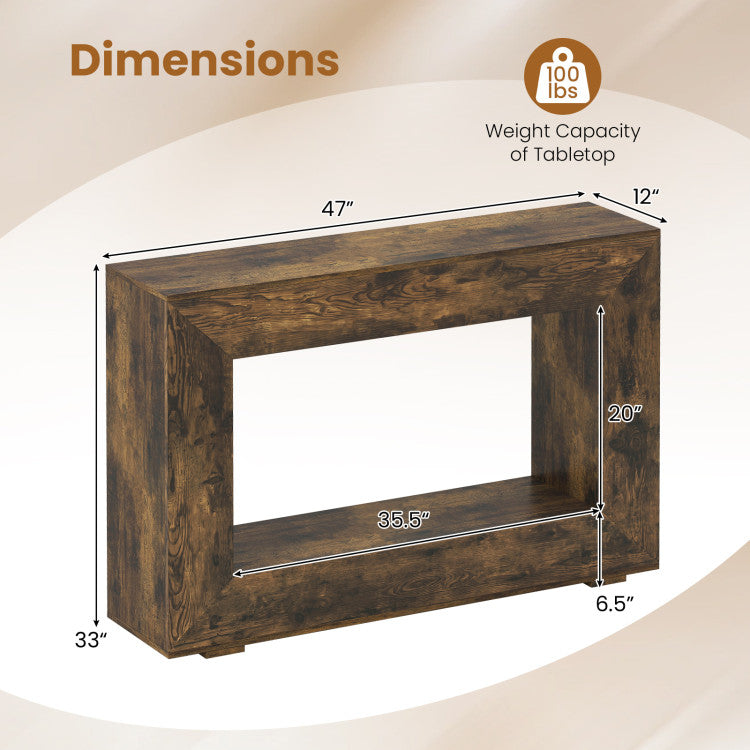 47" 2-Tier Farmhouse Console Table with Open Storage Shelf for Living Room