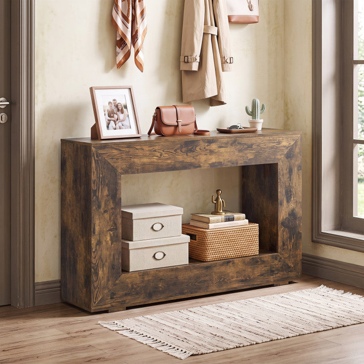 47" 2-Tier Farmhouse Console Table with Open Storage Shelf for Living Room