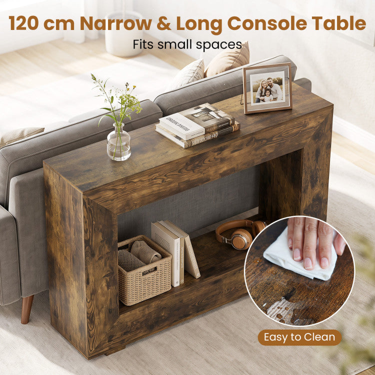 47" 2-Tier Farmhouse Console Table with Open Storage Shelf for Living Room