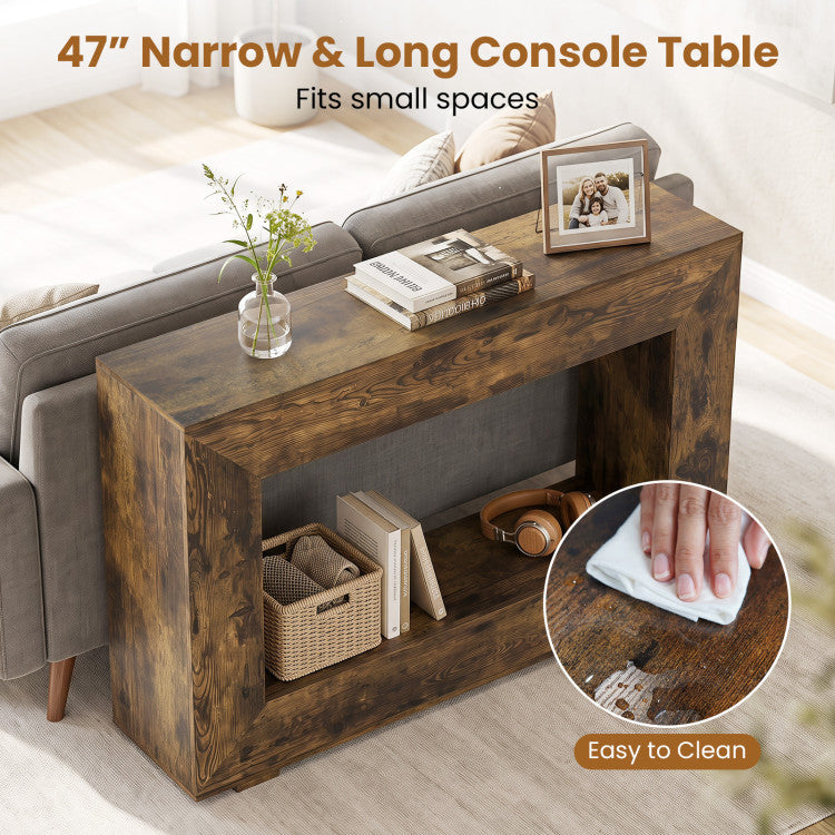 47" 2-Tier Farmhouse Console Table with Open Storage Shelf for Living Room