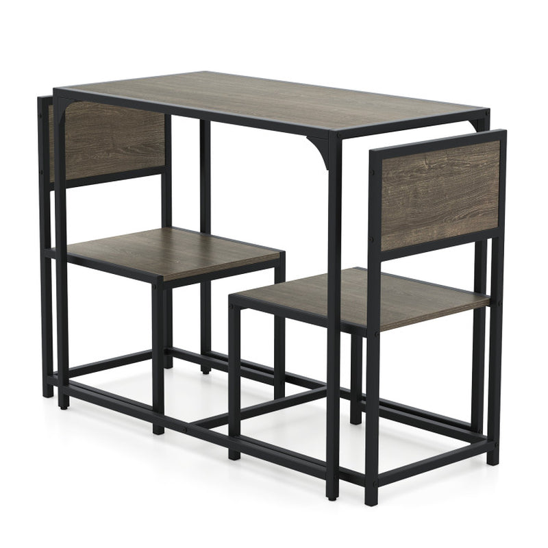 3 Pieces Dining Set Compact Table and 2 Chair with Metal Frame for Small Space