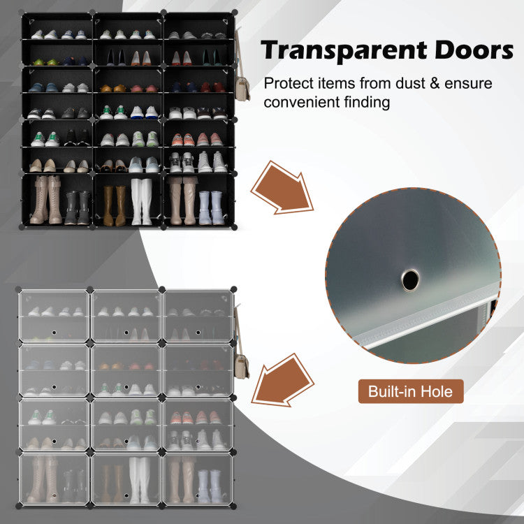 12-Cube 48 Pairs Portable Shoe Shelves with Hook
