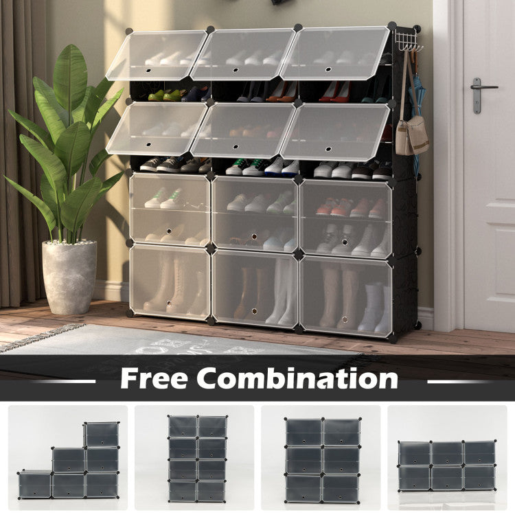 12-Cube 48 Pairs Portable Shoe Shelves with Hook