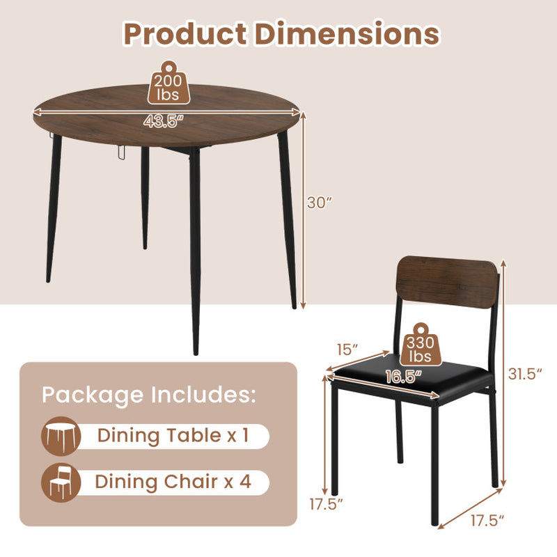 5-Piece round Kitchen Table Set with Drop Leaf Tabletop and 4 Upholstered Dining Chairs