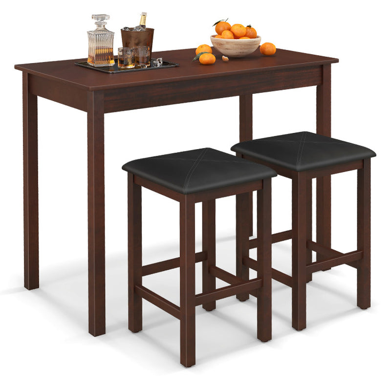 Counter-Height Dining Table and 2 Linen Fabric Padded Bar Stools