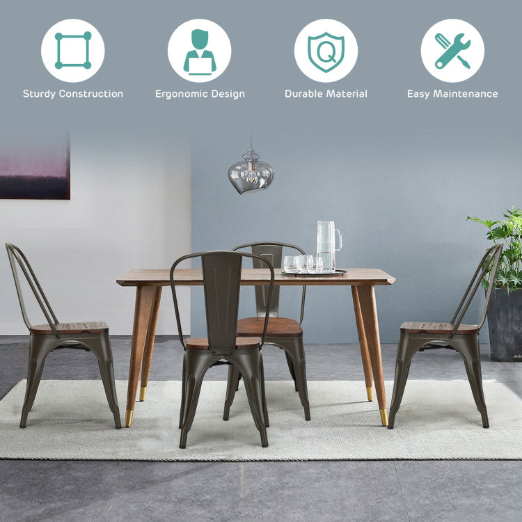 18 Inch Set of 4 Stackable Metal Dining Chair with Wood Seat