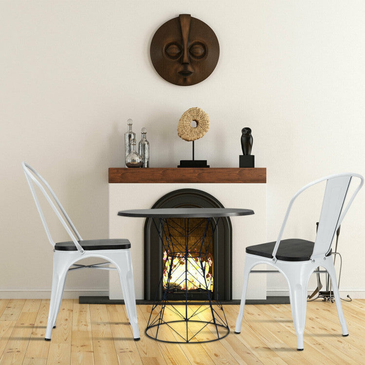 4 Pieces Tolix Style Metal Dining Chairs with Stackable Wood Seat