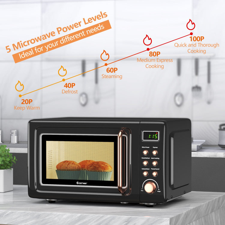 700W Retro Countertop Microwave Oven with 5 Micro Power and Auto Cooking Function
