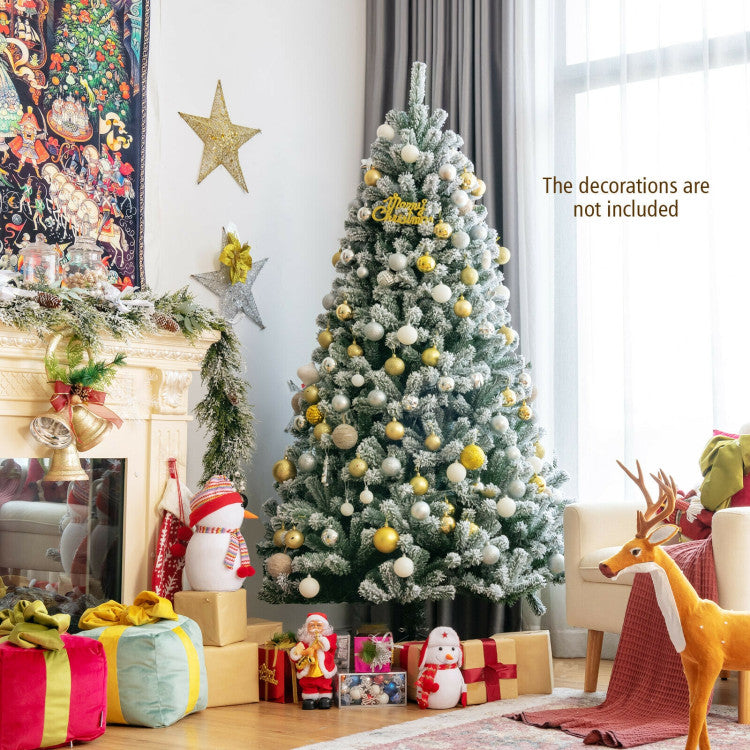 6/7/8 Feet Pre-lit Snow Flocked Christmas Tree with Metal Stand