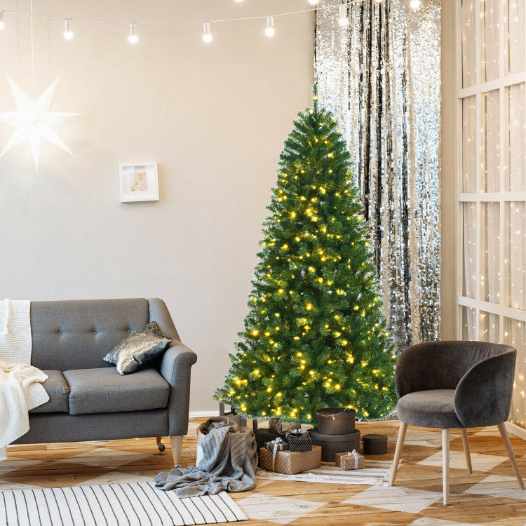 6/7/8 Feet Artificial Christmas Tree with Remote-controlled Color-changing LED Lights