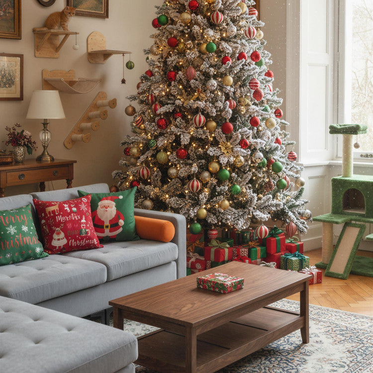4.5/6/7 Feet Artificial Xmas Tree with Pine Needles and LED Lights