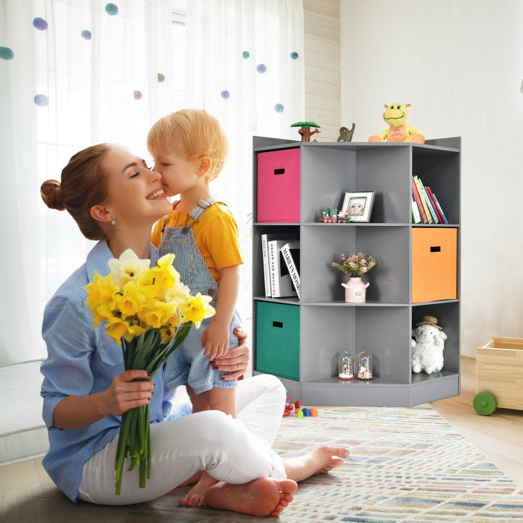 3-Tier Kids Storage Shelf Children Corner Cabinet with 3 Baskets