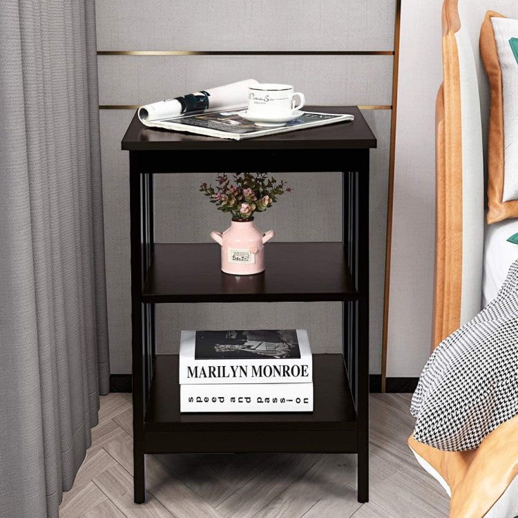 3-Tier Nightstand Set of 2 with Reinforced Bars and Stable Structure