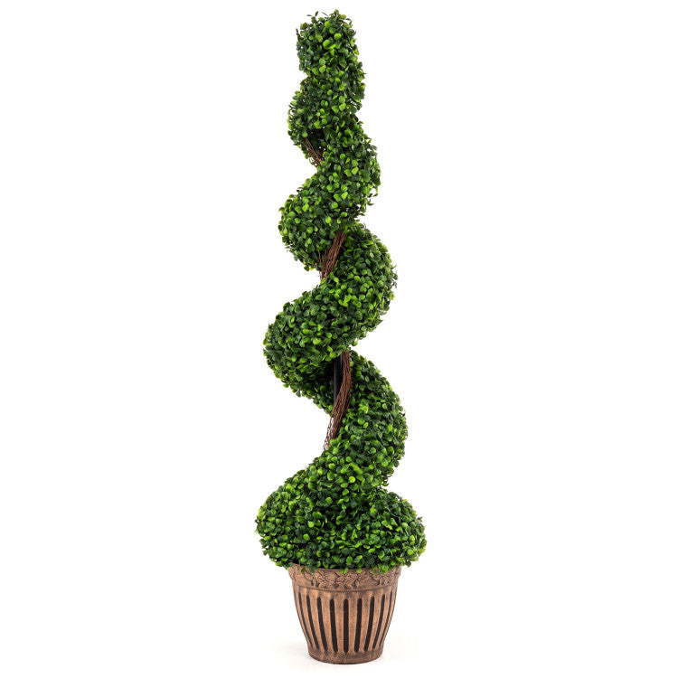 4 Feet Artificial Boxwood Spiral Green Leaves Tree