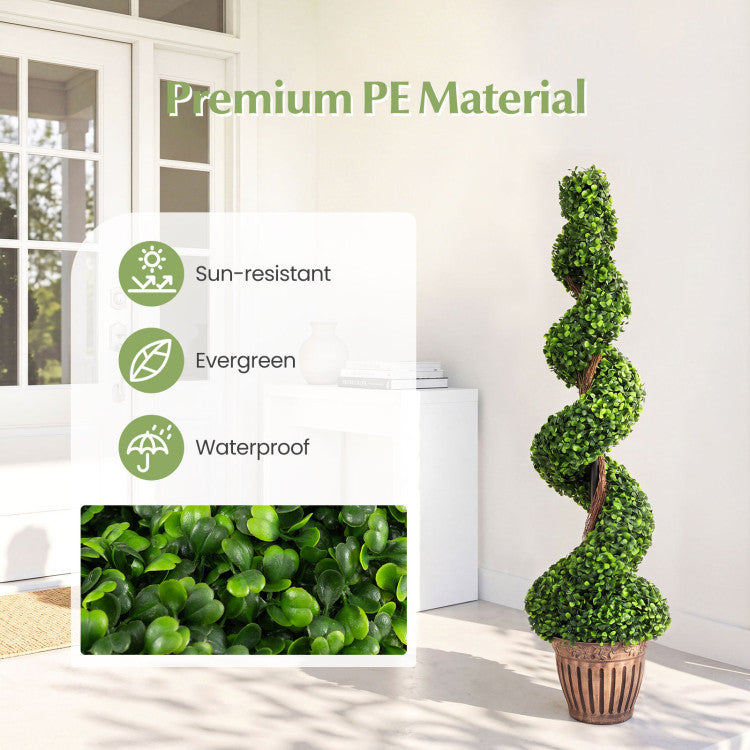 4 Feet Artificial Boxwood Spiral Green Leaves Tree