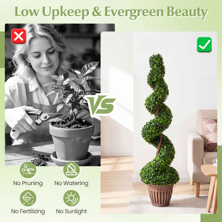 4 Feet Artificial Boxwood Spiral Green Leaves Tree