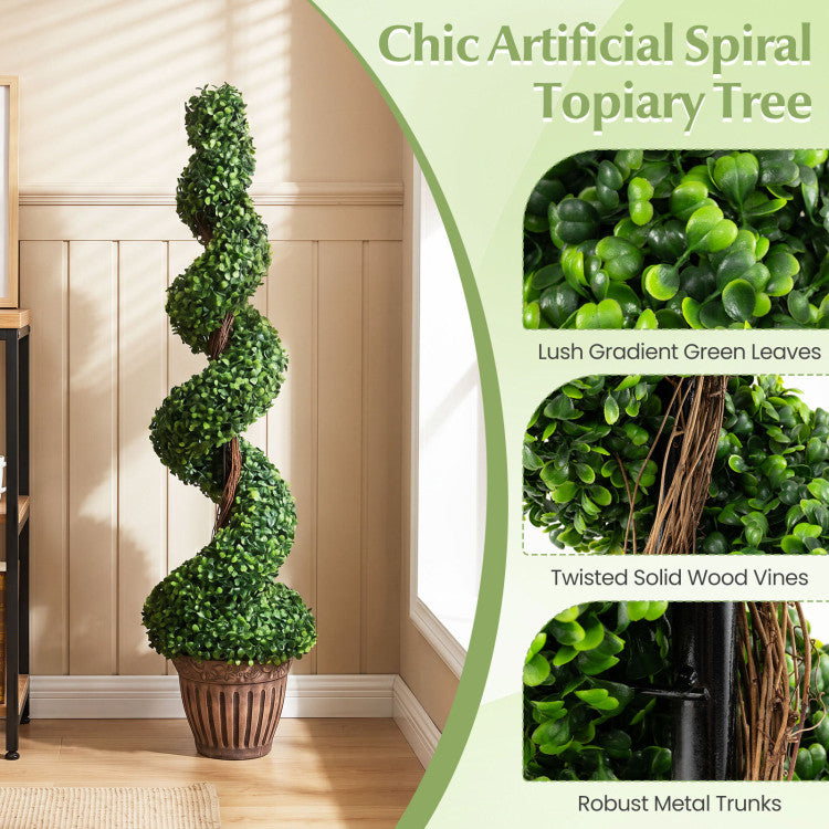 4 Feet Artificial Boxwood Spiral Green Leaves Tree