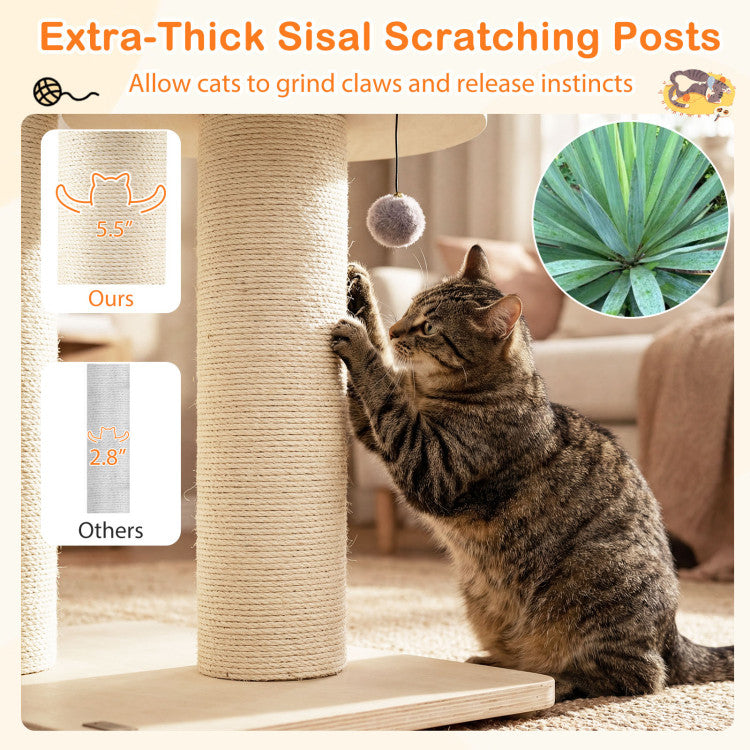 4-Layer 68.5-Inch Wooden Cat Tree Condo Activity Tower with Sisal Posts