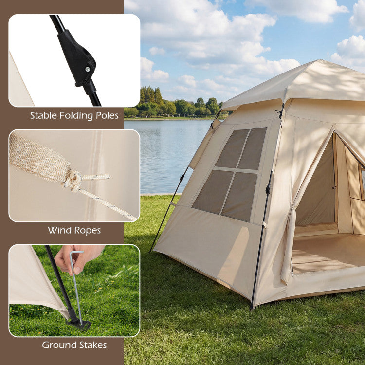 4 Person Camping Tent Portable Automatic Easy Setup with Rainfly and 2 Doors