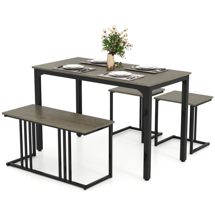 4 Pieces Space-Saving Dining Table Set with Bench and 2 Stools