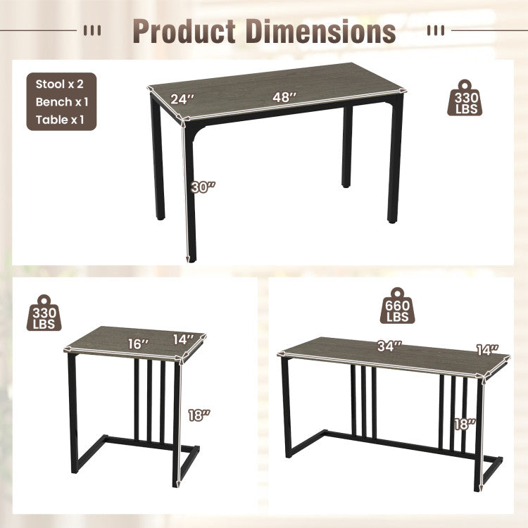 4 Pieces Space-Saving Dining Table Set with Bench and 2 Stools