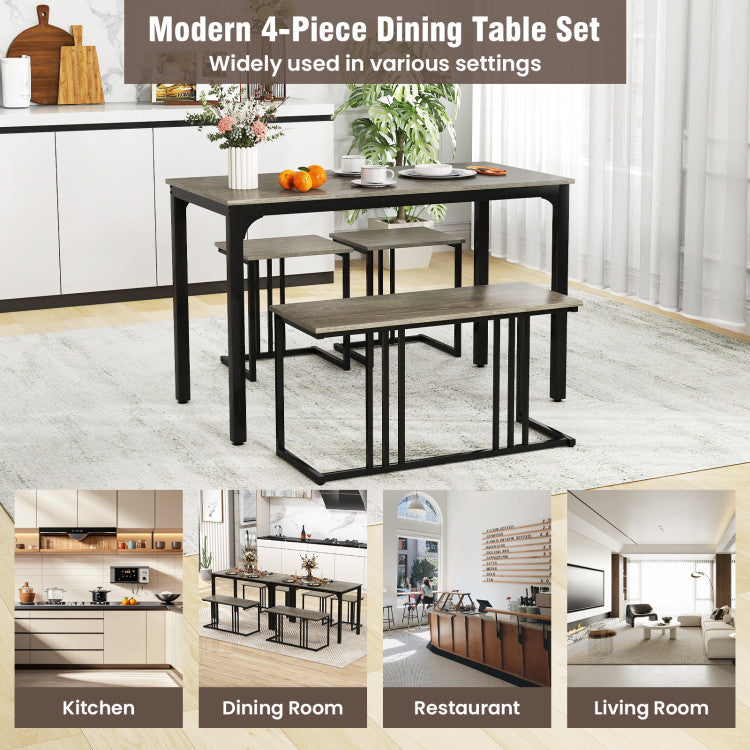 4 Pieces Space-Saving Dining Table Set with Bench and 2 Stools