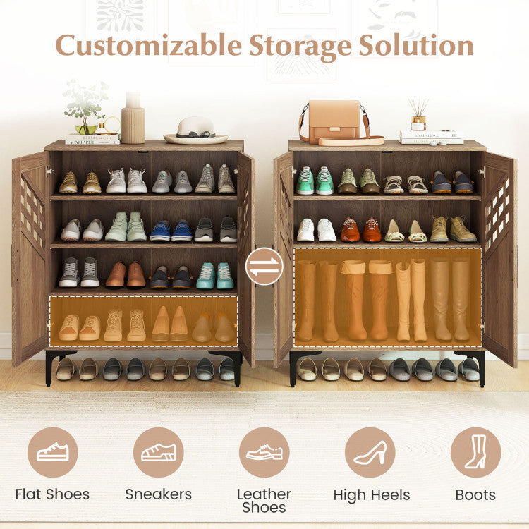 4 Tier Farmhouse Shoe Storage Cabinet with Removable Shelves and Metal Legs