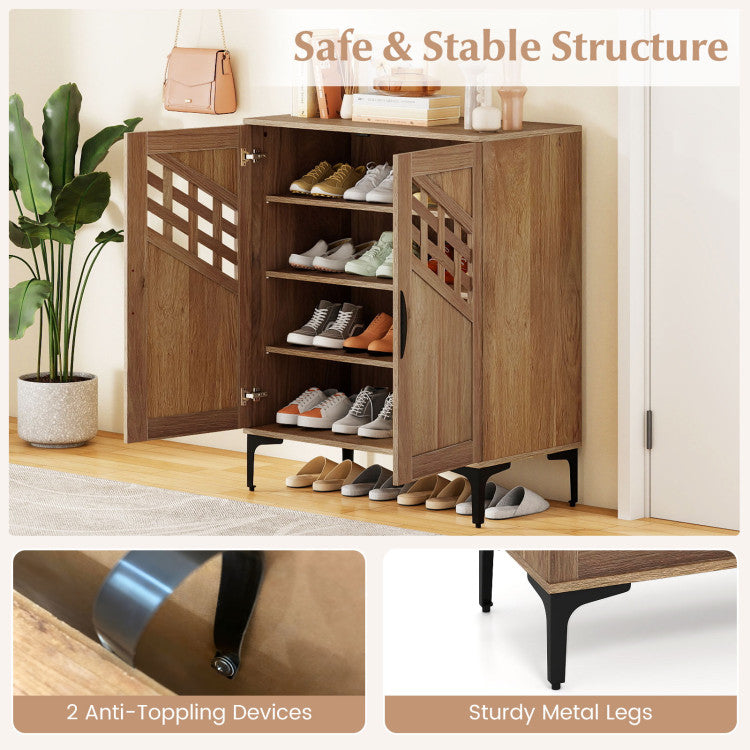 4 Tier Farmhouse Shoe Storage Cabinet with Removable Shelves and Metal Legs