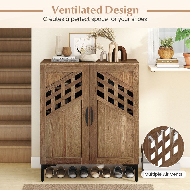4 Tier Farmhouse Shoe Storage Cabinet with Removable Shelves and Metal Legs