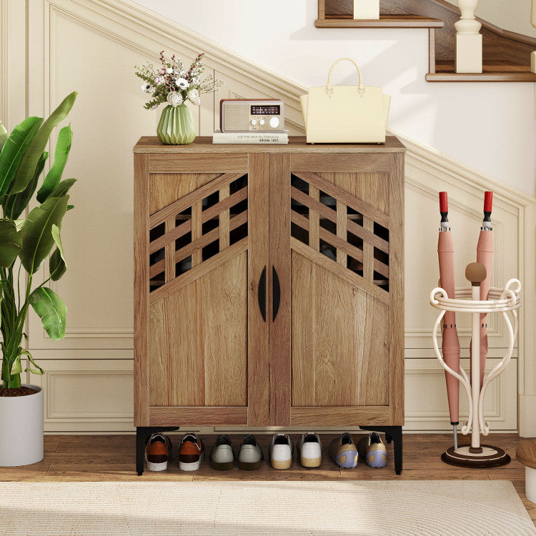 4 Tier Farmhouse Shoe Storage Cabinet with Removable Shelves and Metal Legs