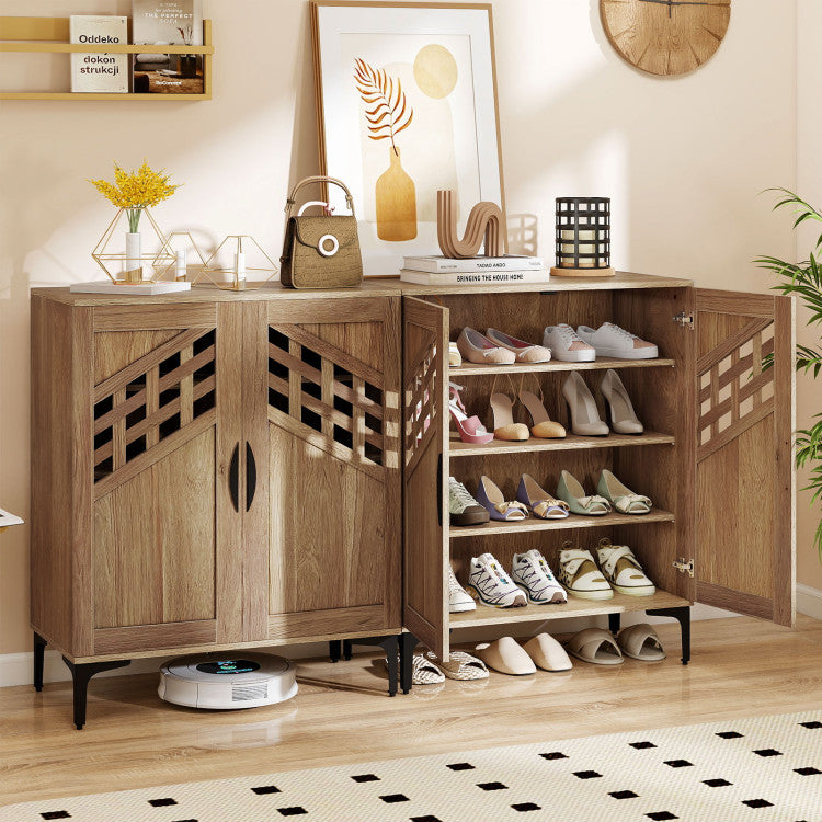 4 Tier Farmhouse Shoe Storage Cabinet with Removable Shelves and Metal Legs