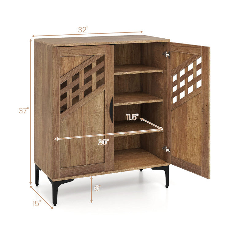 4 Tier Farmhouse Shoe Storage Cabinet with Removable Shelves and Metal Legs