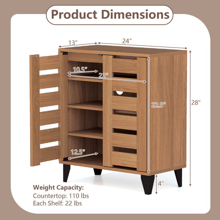 4-Tier Farmhouse Shoe Organizer with Louvered Door