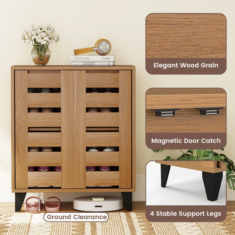4-Tier Farmhouse Shoe Organizer with Louvered Door
