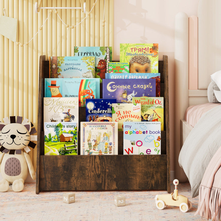 4-Tier Kids Bookshelf with Deep Compartments for Bedroom