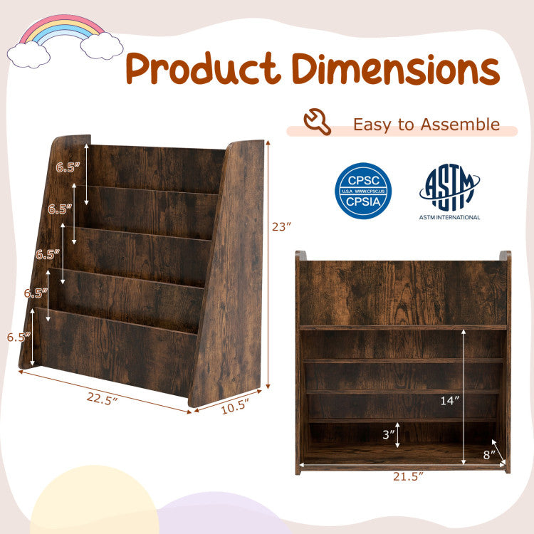 4-Tier Kids Bookshelf with Deep Compartments for Bedroom