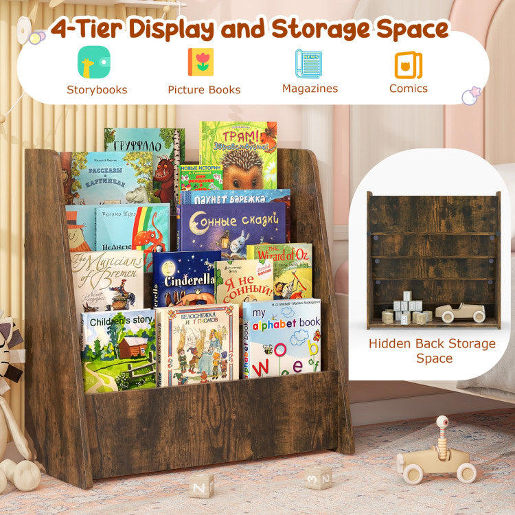 4-Tier Kids Bookshelf with Deep Compartments for Bedroom