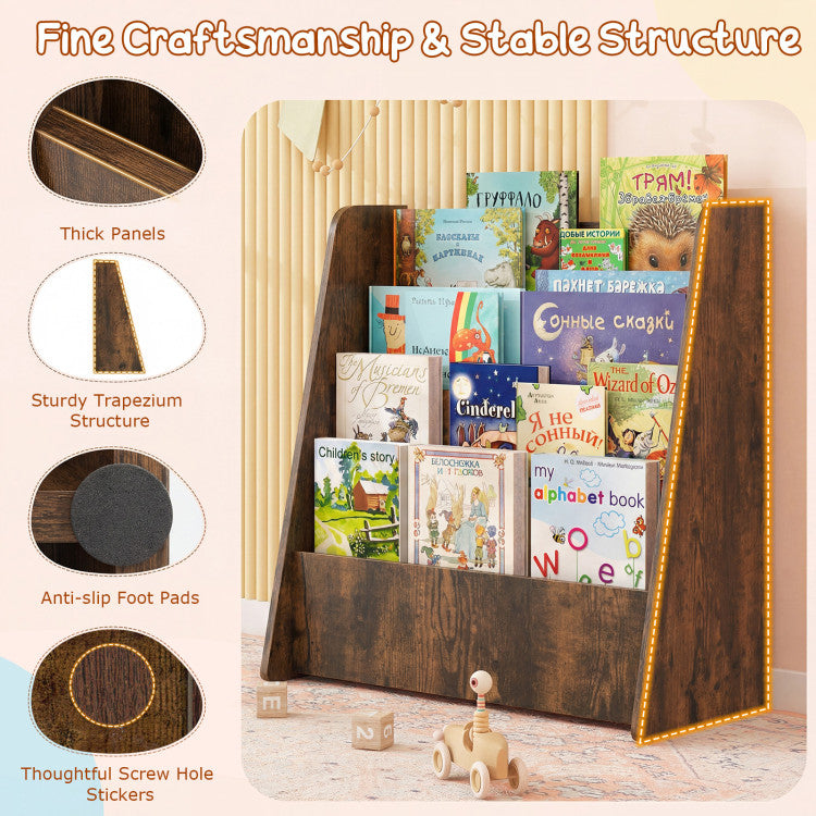 4-Tier Kids Bookshelf with Deep Compartments for Bedroom