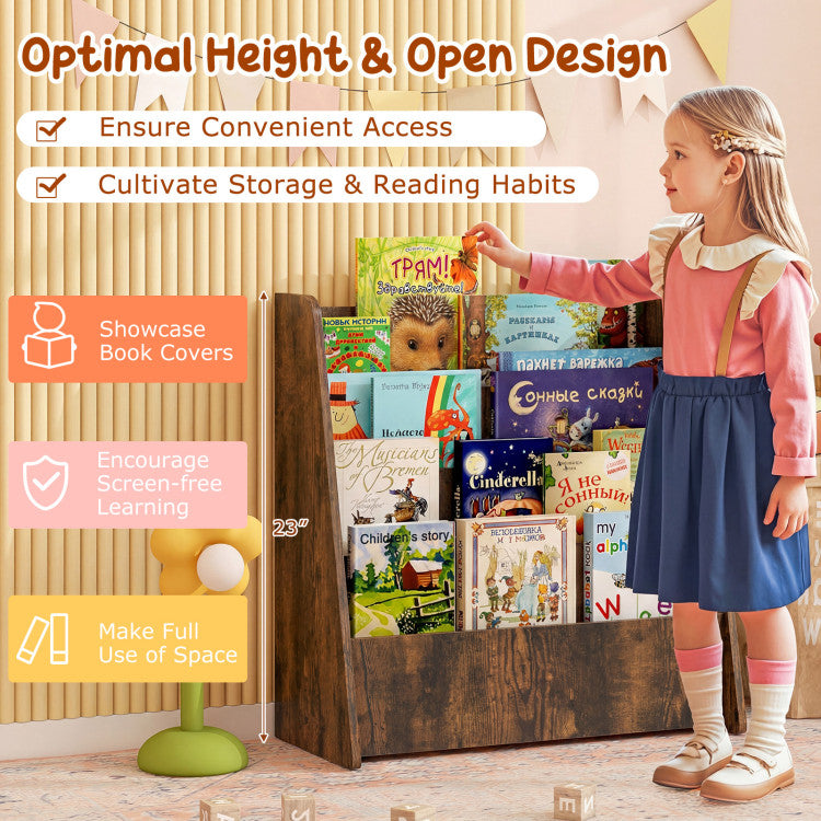 4-Tier Kids Bookshelf with Deep Compartments for Bedroom