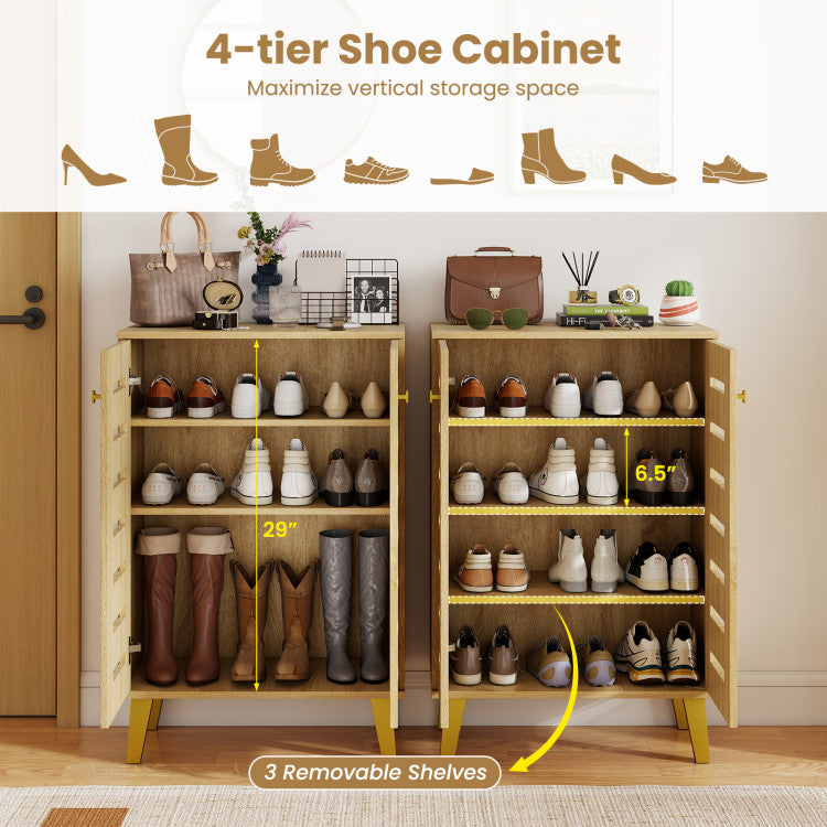 4-Tier Modern Freestanding Wooden Shoe Cabinet with Doors and Removable Shelves