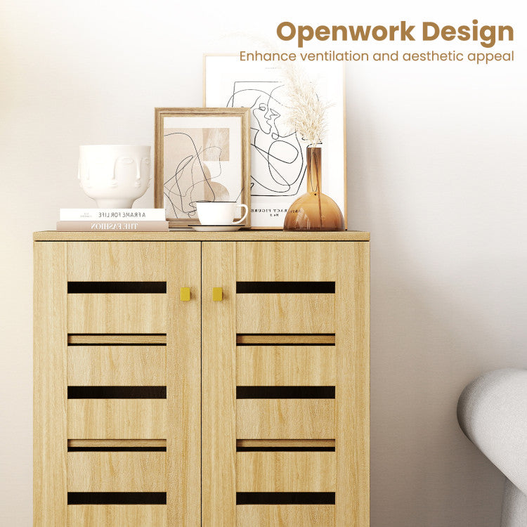 4-Tier Modern Freestanding Wooden Shoe Cabinet with Doors and Removable Shelves