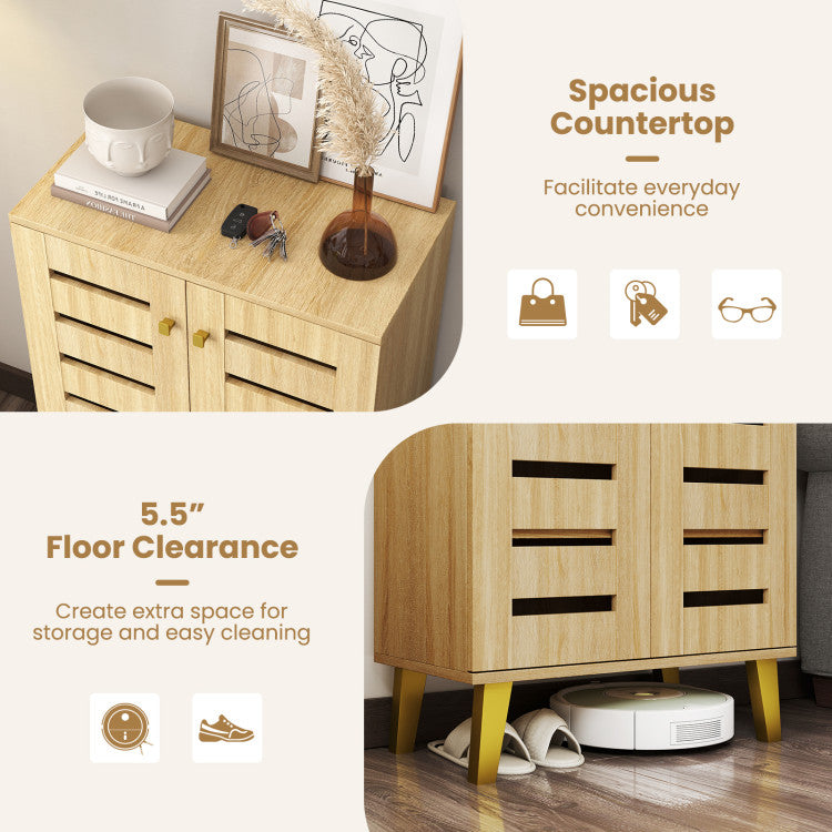 4-Tier Modern Freestanding Wooden Shoe Cabinet with Doors and Removable Shelves
