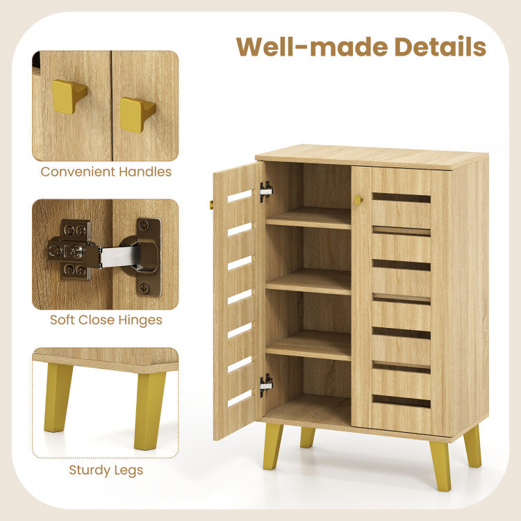 4-Tier Modern Freestanding Wooden Shoe Cabinet with Doors and Removable Shelves