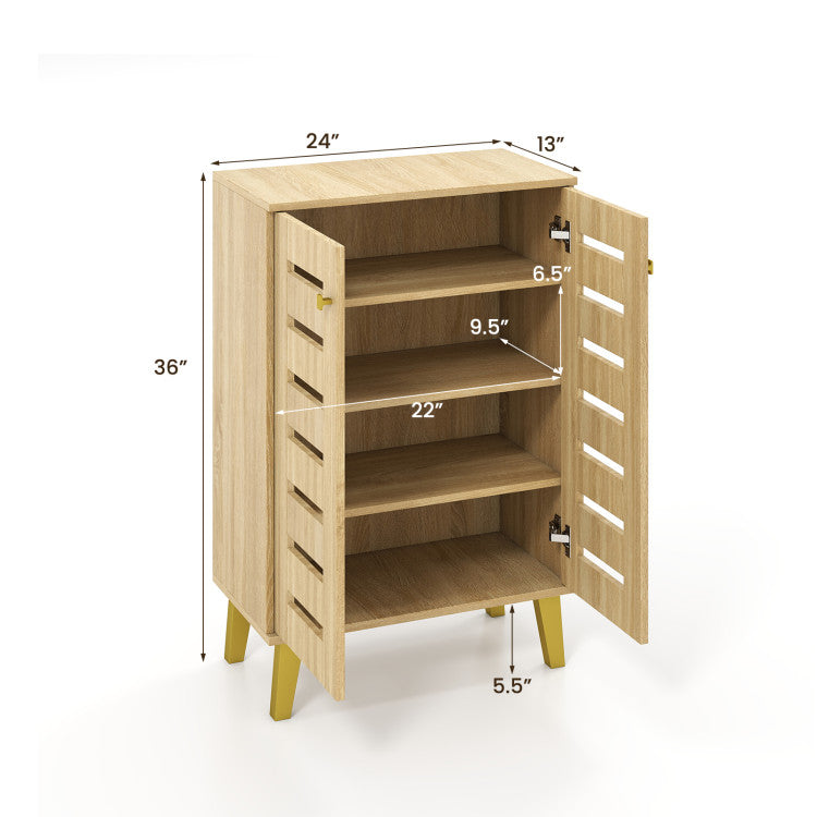 4-Tier Modern Freestanding Wooden Shoe Cabinet with Doors and Removable Shelves