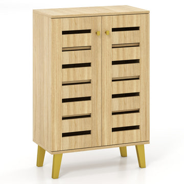 4-Tier Modern Freestanding Wooden Shoe Cabinet with Doors and Removable Shelves