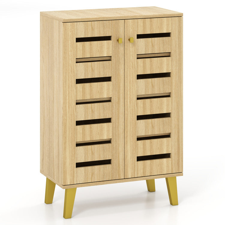 4-Tier Modern Freestanding Wooden Shoe Cabinet with Doors and Removable Shelves