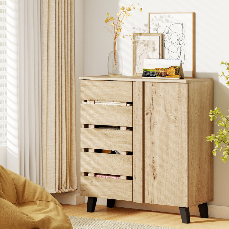 4-Tier Shoe Cabinet 2-Door Storage Organizer with Louvered Door